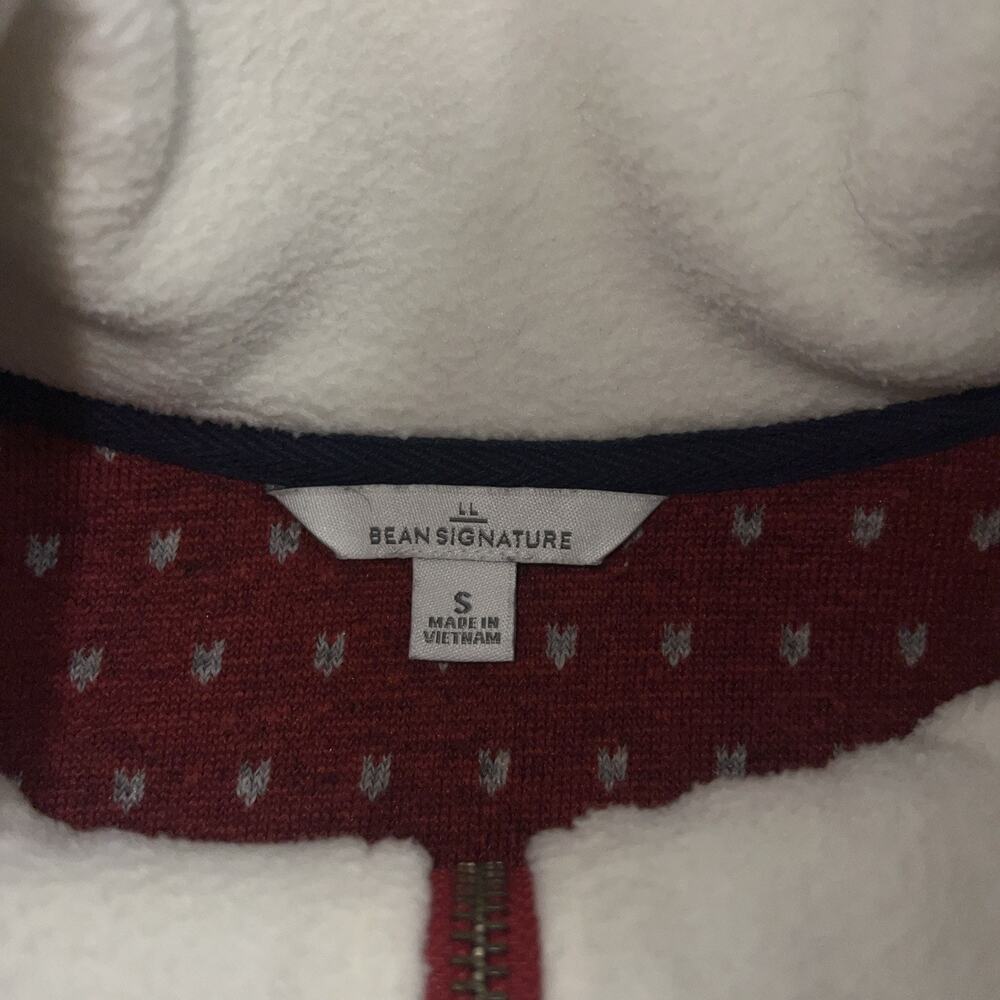LL BEAN Signature Nordic Fair Isle Sherpa Fleece Jacket Size S Red Half-Zip - Picture 2 of 10